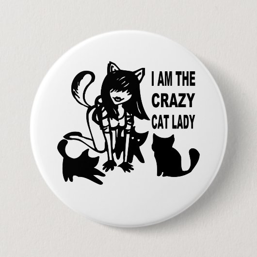 Button熱狂するな猫の女性 缶バッジ (正面)