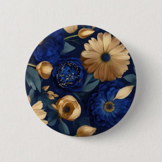 Button."インジゴ王室の花模様：ラグジュアリーなダークブルー 缶バッジ