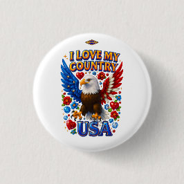 Button Design: I Love My Country - USA 缶バッジ