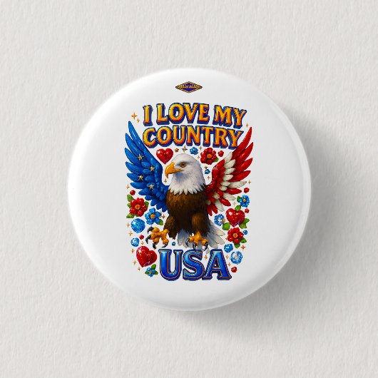 Button Design: I Love My Country - USA 缶バッジ (正面)