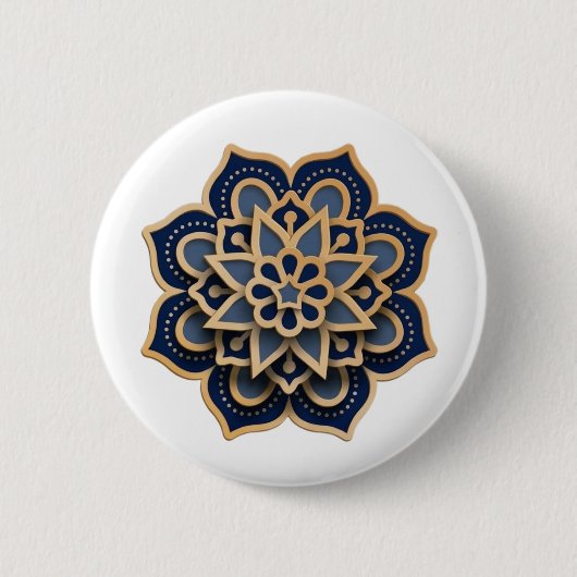 Button-Mandala Design Sewing Button - Navy Blue &  缶バッジ (正面)