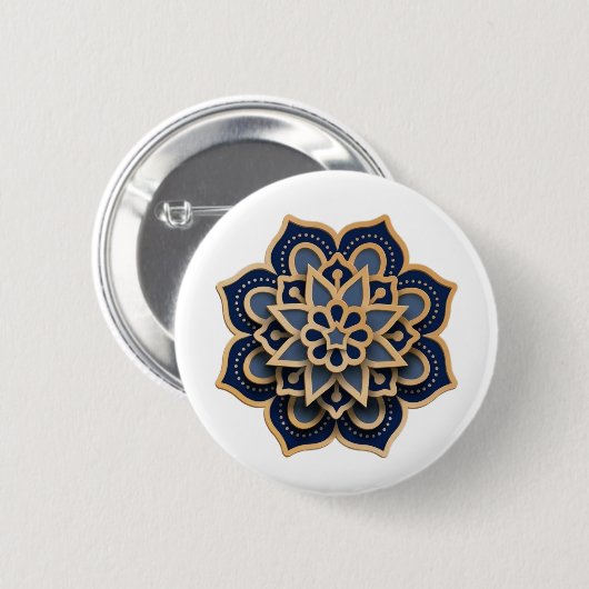 Button-Mandala Design Sewing Button - Navy Blue &  缶バッジ (正面&裏面)