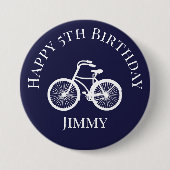 Button Pin Happy xth Birthday Boy Bicycle Blue 缶バッジ (正面)