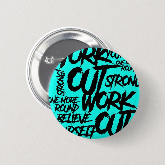 Button Pin Workout Motivation Teal Gym Badge 缶バッジ (正面&裏面)