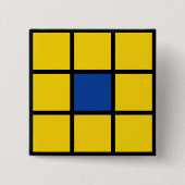 Button Quadrate Blume Gelb Blau 缶バッジ (正面)