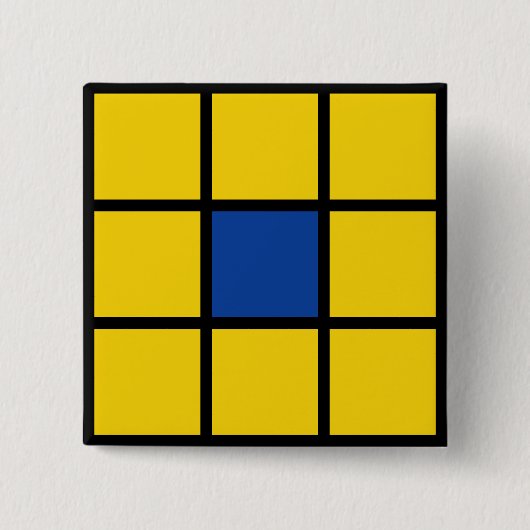 Button Quadrate Blume Gelb Blau 缶バッジ (正面)