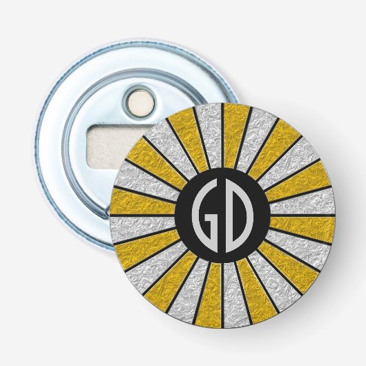BUTTON ROUND RAYSシルバー金ゴールド+あなたのモノグラム 栓抜き (正面)