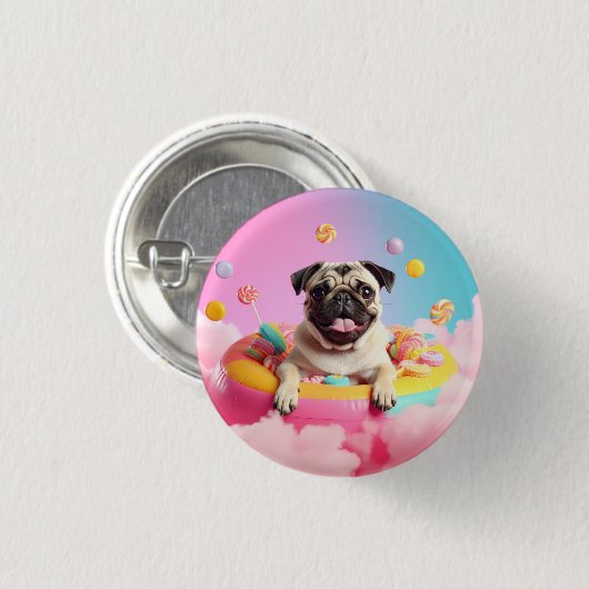 Button – Süßer glücklicher Mops  缶バッジ (正面&裏面)