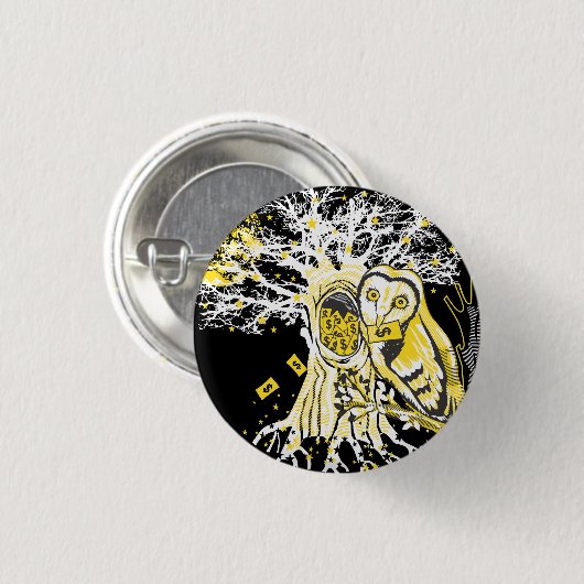 Button – Urban Tree Owl & Wealth Surreal Pop-Art  缶バッジ (正面&裏面)