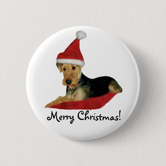 Button Weihnachten "Airedale Terrier" 缶バッジ (正面)