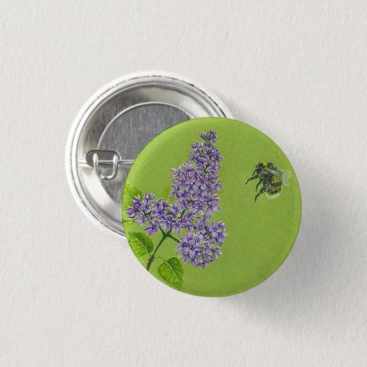 Button with lilac and bumblebee 缶バッジ (正面&裏面)