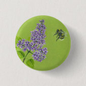 Button with lilac and bumblebee 缶バッジ (正面)