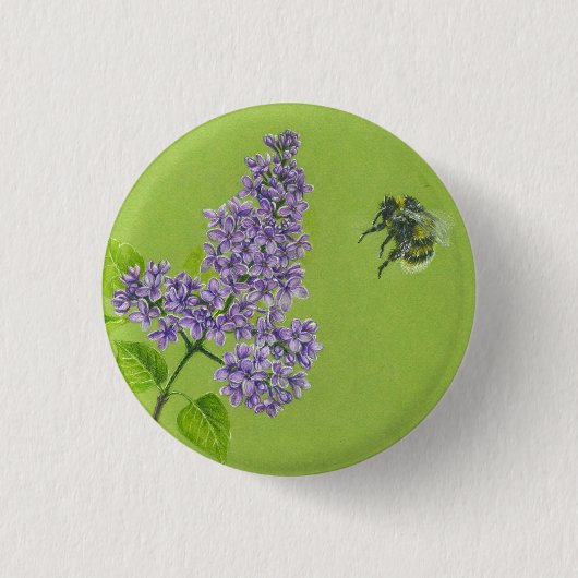 Button with lilac and bumblebee 缶バッジ (正面)
