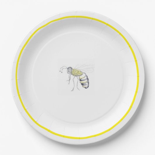 Buzz & Bloom Paper Plates  - hand drawn bee design ペーパープレート (正面)