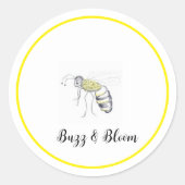 Buzz & Bloom Stickers - hand drawn bee design ラウンドシール (正面)