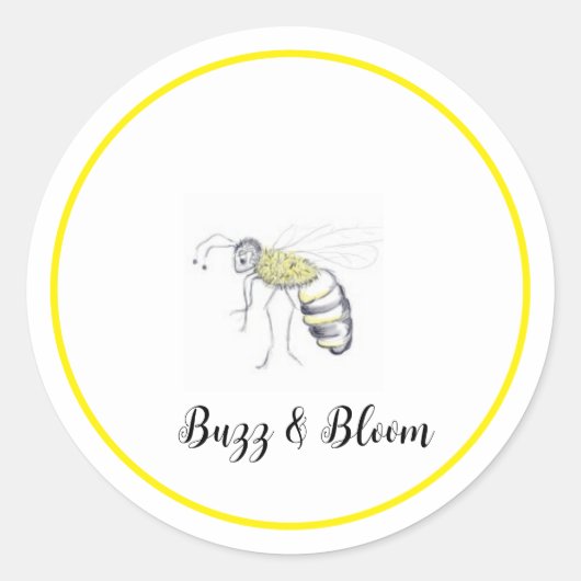 Buzz & Bloom Stickers - hand drawn bee design ラウンドシール (正面)