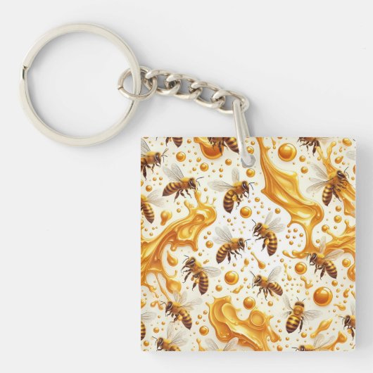 Buzz & Drip – Seamless 8K Honey Bee Pattern with G キーホルダー (正面)