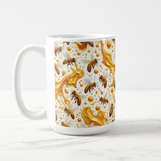 Buzz & Drip – Seamless 8K Honey Bee Pattern with G コーヒーマグカップ (左)