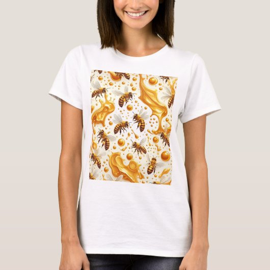Buzz & Drip – Seamless 8K Honey Bee Pattern with G Tシャツ (正面)