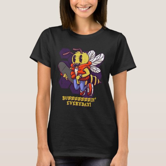 Buzzin Everyday Skater Bee Insect Skateboarder Bee Tシャツ (正面)