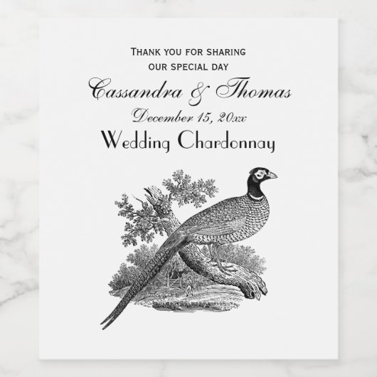 BWを引いているヴィンテージのキジの狩猟鳥 ワインラベル (シングルラベル)