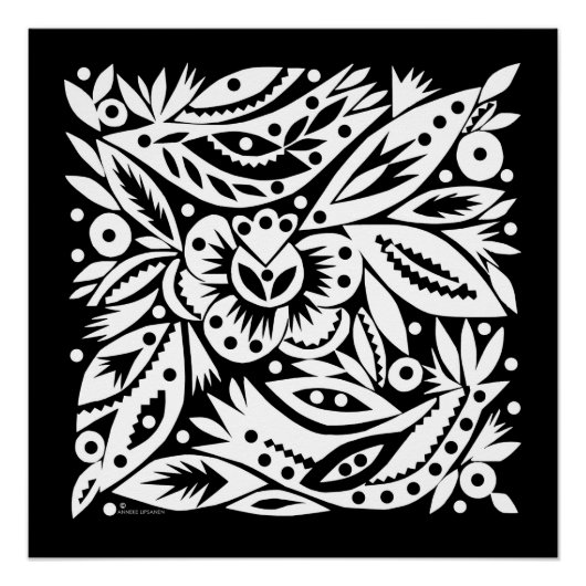 BWバードアート切り出しポスター – ネガティブイメージ ポスター (正面)