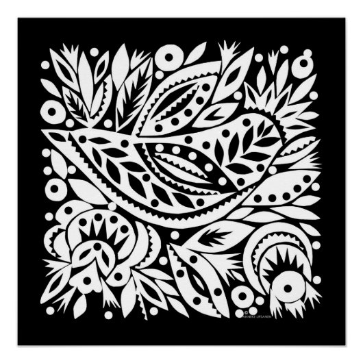 BWバードアート切り出しポスター – ネガティブイメージ ポスター (正面)