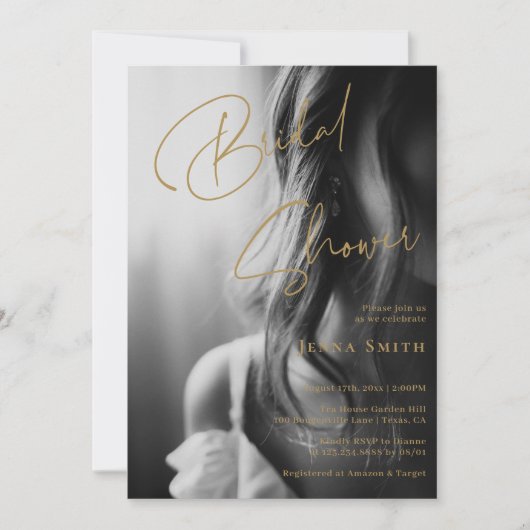 BWフォトスタイルでのBridalシャワーの上品な招待 招待状 (正面)
