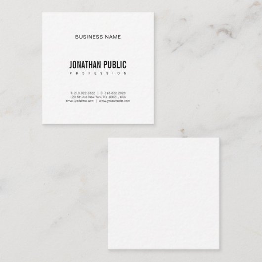 BWプレーンモダンプロフェッショナルミニマリストクラス スクエア名刺 (正面/裏面)