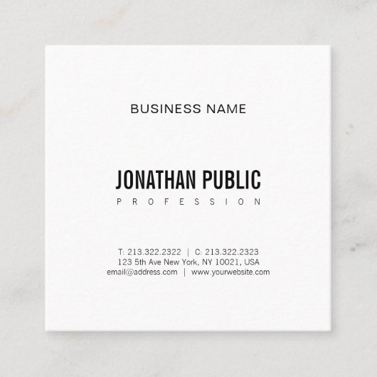 BWプレーンモダンプロフェッショナルミニマリストクラス スクエア名刺 (正面)