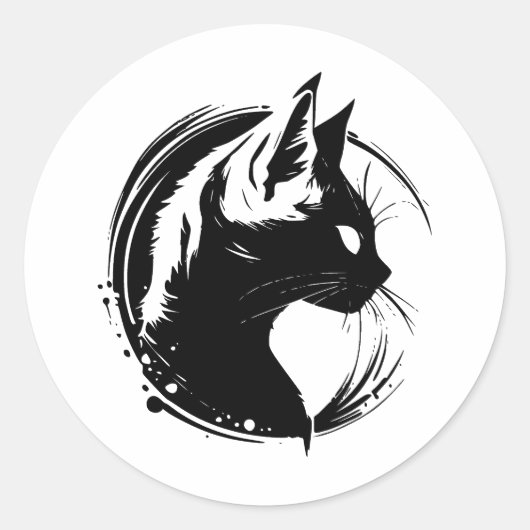 BWミニマリスト猫デザイン ラウンドシール (正面)