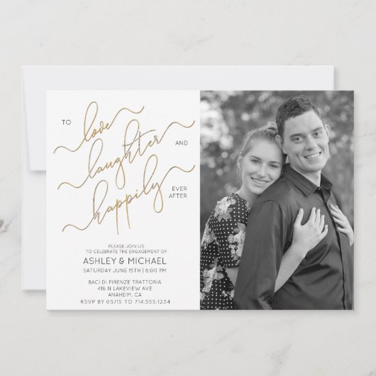 BW写真の後に幸せな婚約パーティ 招待状 (正面)