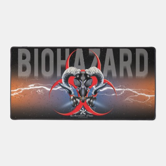 bw!生物学的災害［有害物質］警告の！スカル デスクマット (正面)