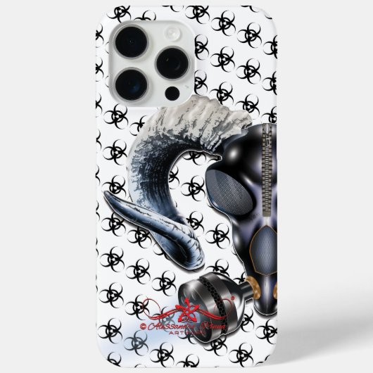 bw!生物学的災害［有害物質］警告の！スカル Case-Mate iPhoneケース (裏面)