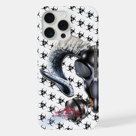 bw!生物学的災害［有害物質］警告の！スカル iPhoneケース (裏面)
