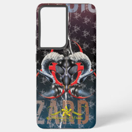 bw!生物学的災害［有害物質］警告の！スカル samsung galaxy s21 ultraケース