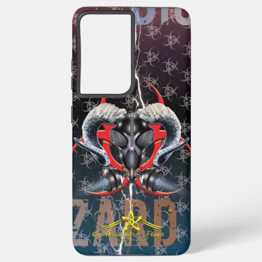 bw!生物学的災害［有害物質］警告の！スカル samsung galaxyケース (裏面)