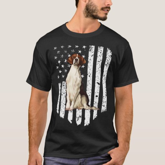 BW American Flag Irish Red and White Setter 4th Of Tシャツ (正面)
