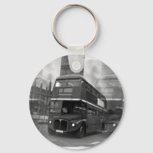 BW Black & White London Bus & Big Ben キーホルダー