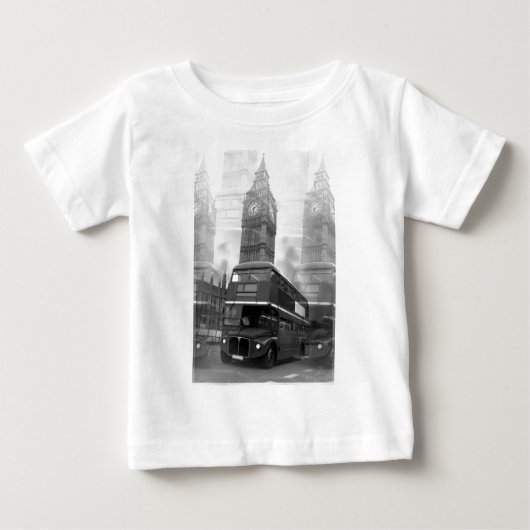 BW Black & White London Bus & Big Ben ベビーTシャツ (正面)