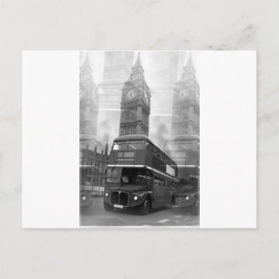 BW Black & White London Bus & Big Ben ポストカード