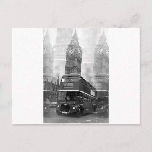 BW Black & White London Bus & Big Ben ポストカード (正面)