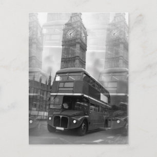 BW Black & White London Bus & Big Ben ポストカード