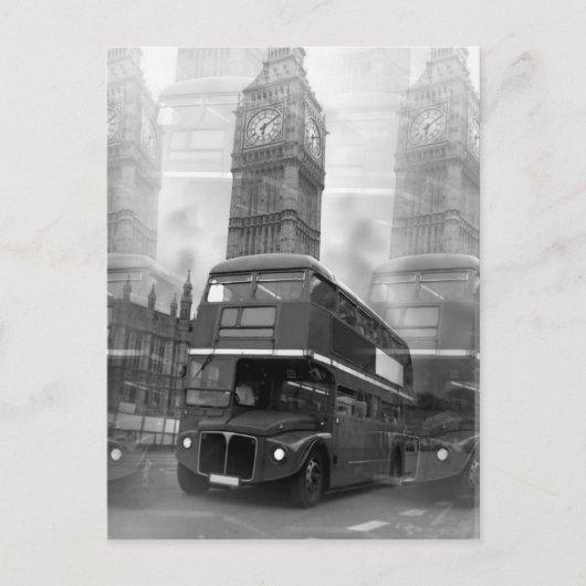 BW Black & White London Bus & Big Ben ポストカード (正面)
