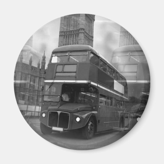 BW Black & White London Bus & Big Ben マグネット (正面)