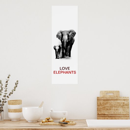 BW Elephant & Baby Elephant Poster ポスター (キッチン)
