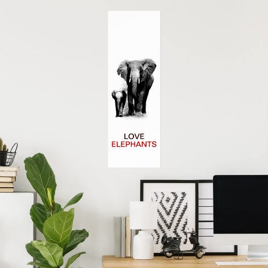 BW Elephant & Baby Elephant Poster ポスター (ホームオフィス)