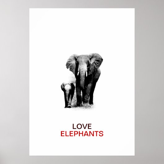 BW Elephant & Baby Elephant Poster ポスター (正面)