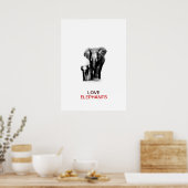 BW Elephant & Baby Elephant Poster ポスター (キッチン)