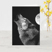 BW Wolf Howling at Moon カード (黄色い花)
